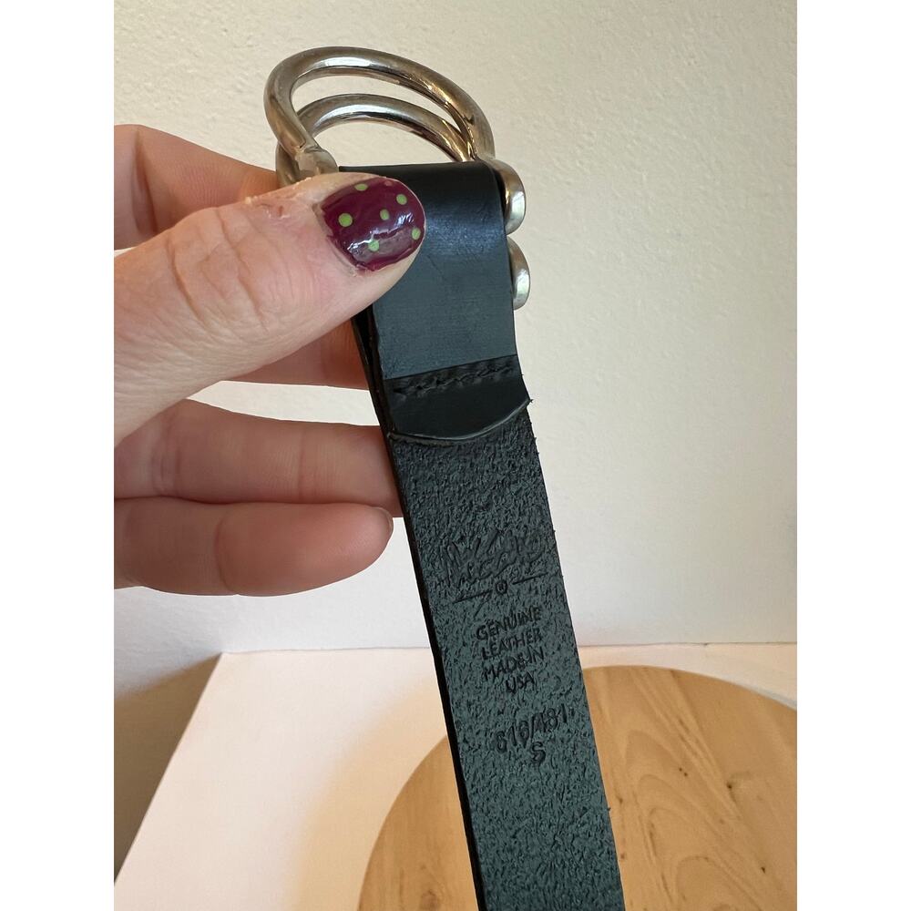 Vintage Y2K Black Genuine Leather USA Made Double Silver Loop Belt Size Small - Picture 5 of 8
